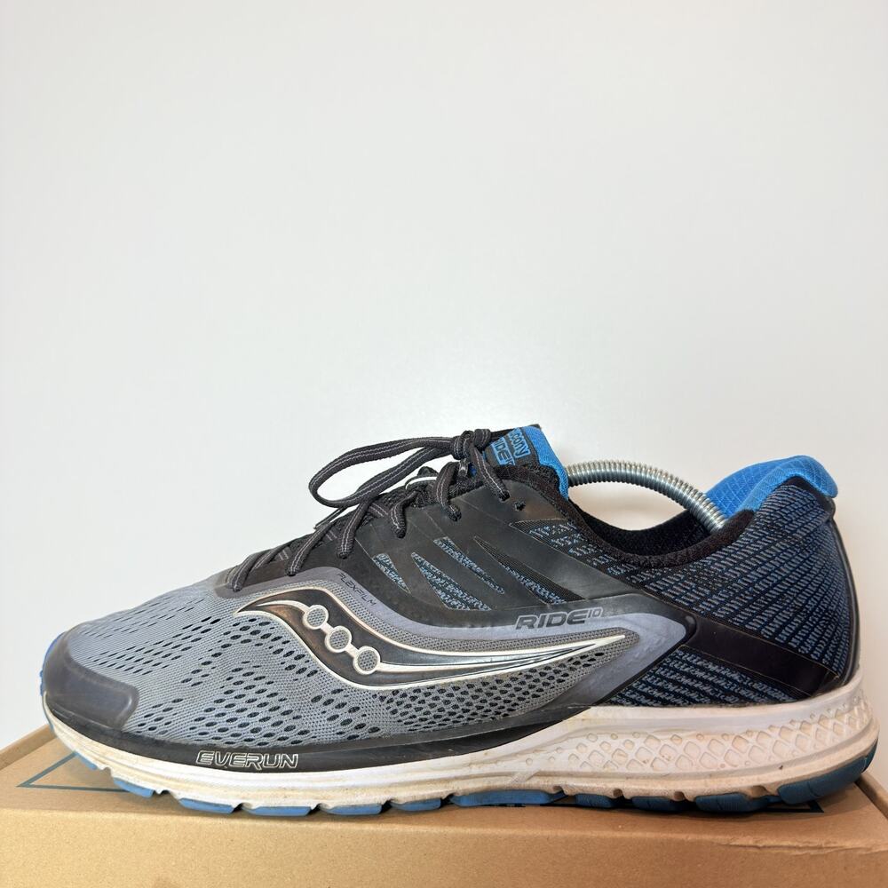 Saucony Ride 10 Everun Mens Size 11.5 Gray Black Running Training Shoes Sneakers